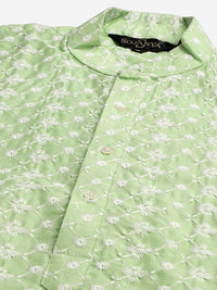 SOJANYA Lelaki Kurta Sulam Hijau Laut & Putih dengan Piyama & Jaket Nehru