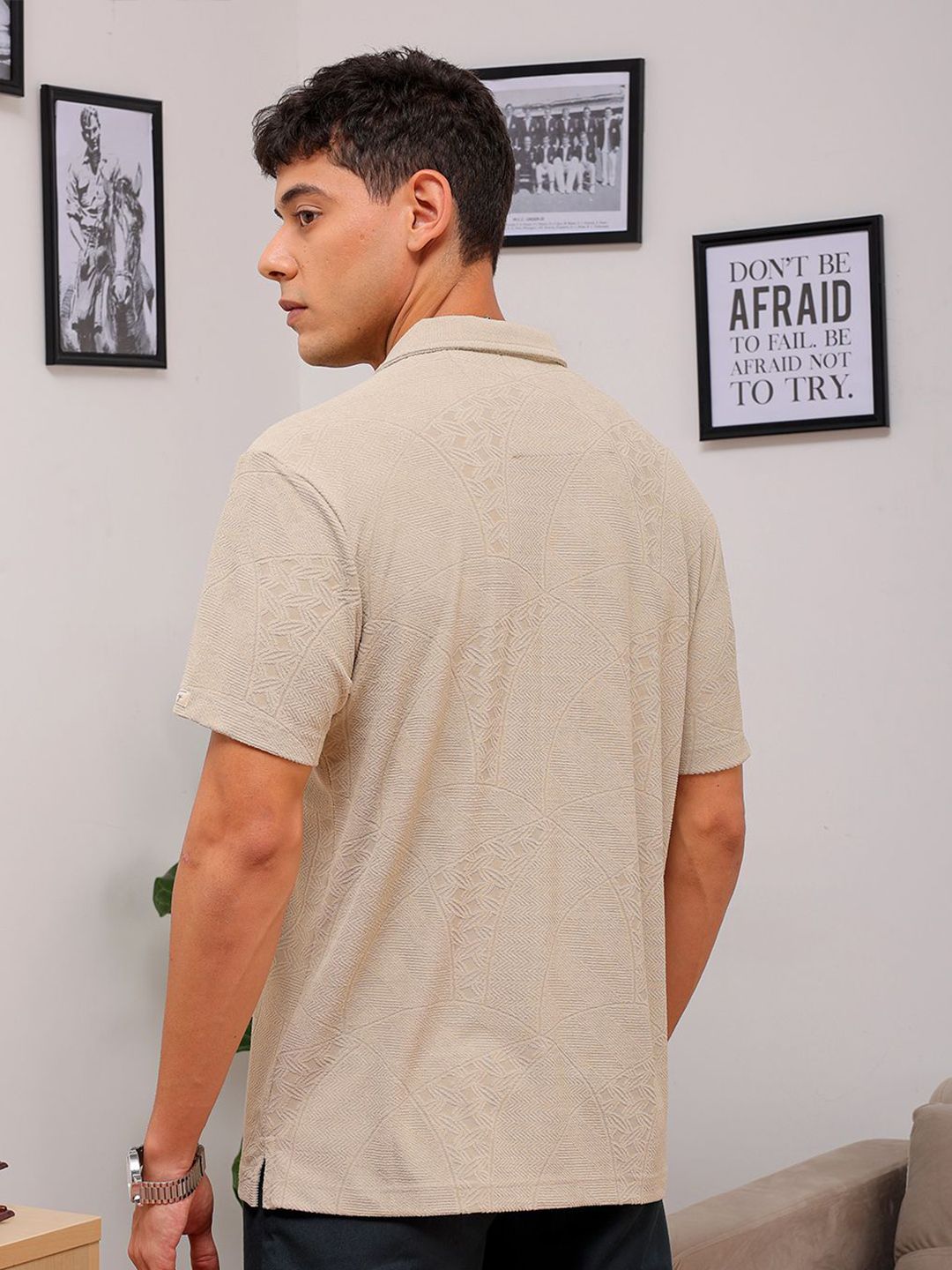 The Indian Garage Co Men Slim Fit Textured Terry Knit Resortwear Shirt