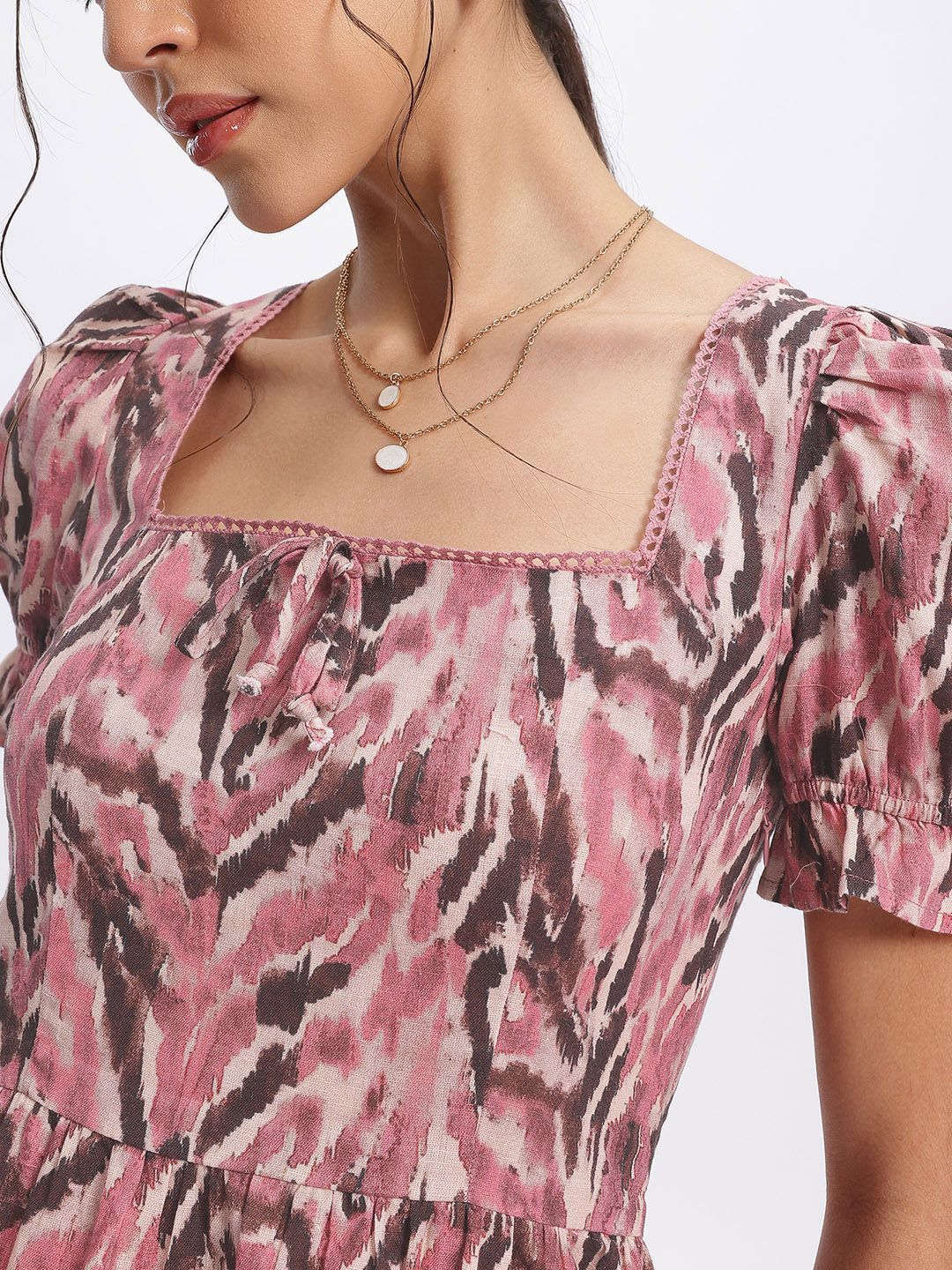DressBerry Lacey Love Tie-Up Back Printed A-Line Mini Dress