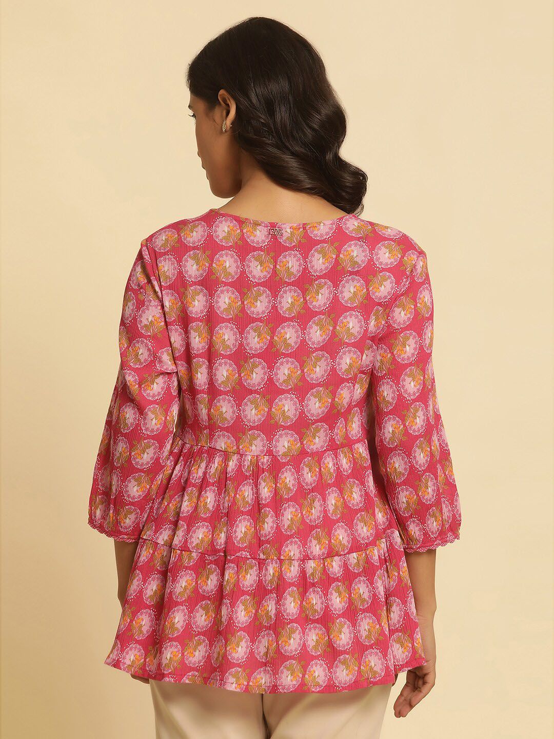 W Floral Printed V-Neck Pure Cotton Top