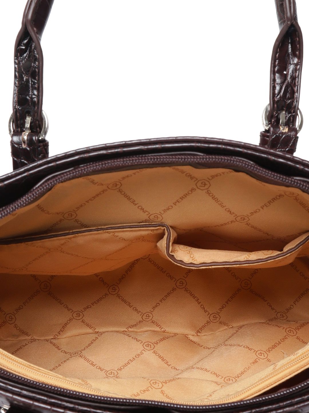 Lino Perros Coffee Brown Croc Textured Handheld Bag