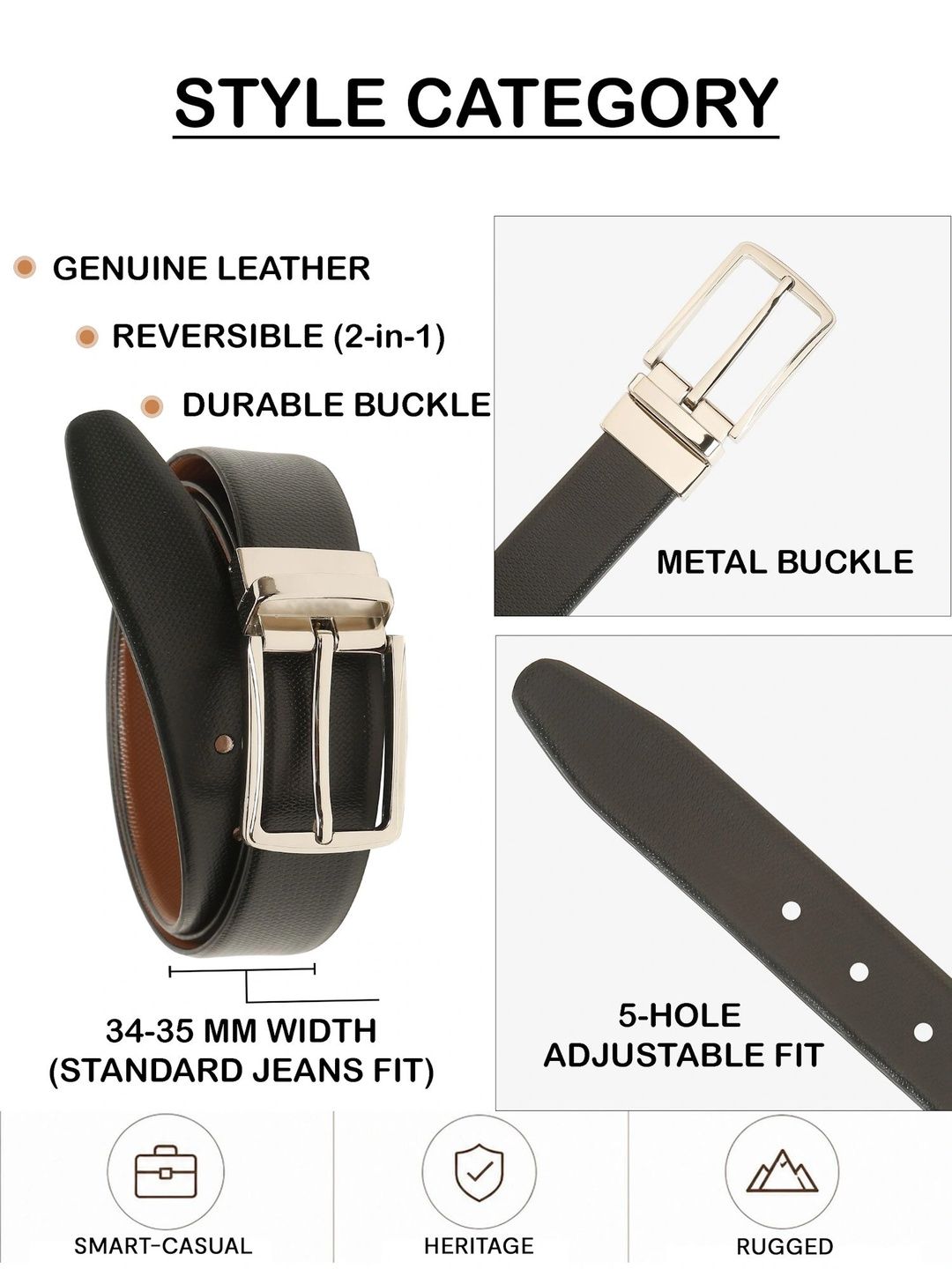 Teakwood Leathers Men Textured Leather Reversible Formal Belt