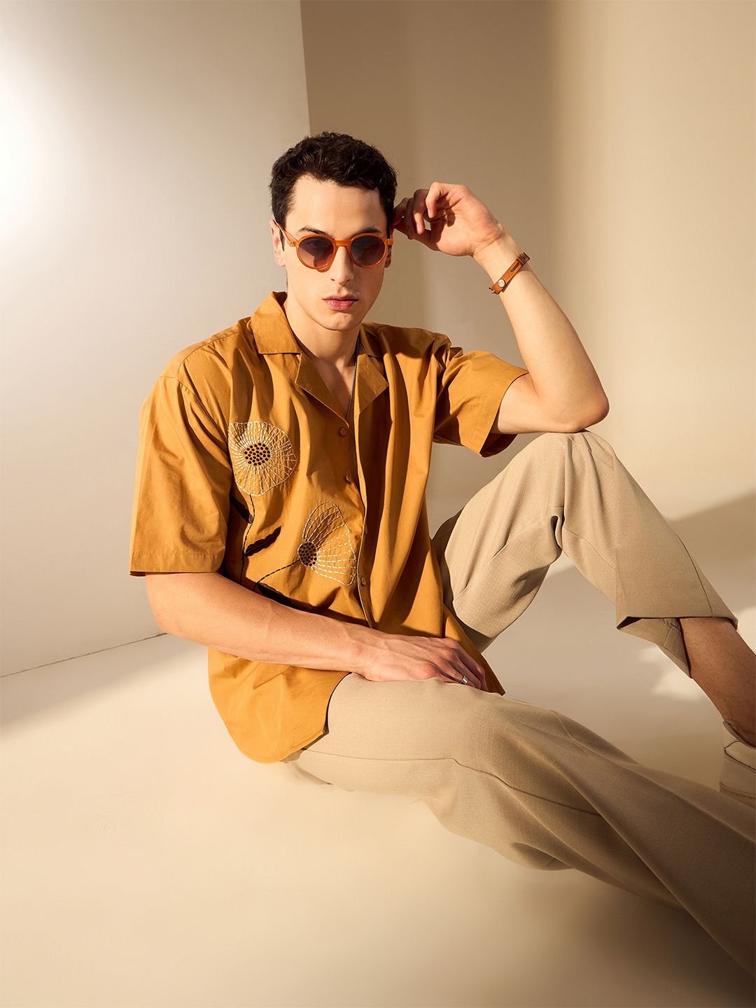 DENNISON Men Drop Shoulder Oversized Embroidery Shirt