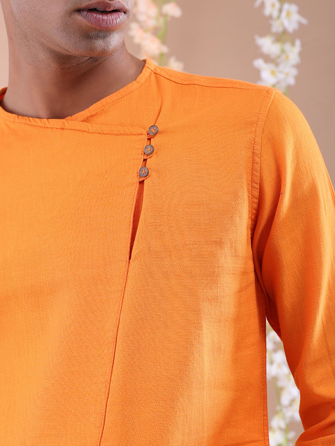 The Indian Garage Co Men Orange Gotta Patti Floral Anarkali Kurta