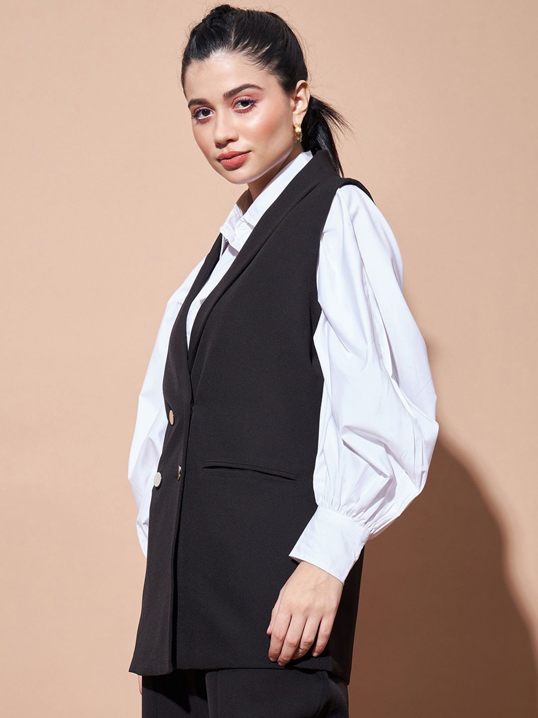 SASSAFRAS BASICS Comfort-Fit Shawl Collar Double-Breasted Longline Casual Blazer