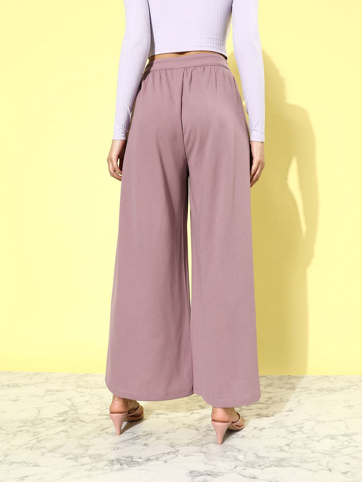 Dressberry Women Dusty Mauve Pleated Romance Ramble Wide legs Flared Trousers