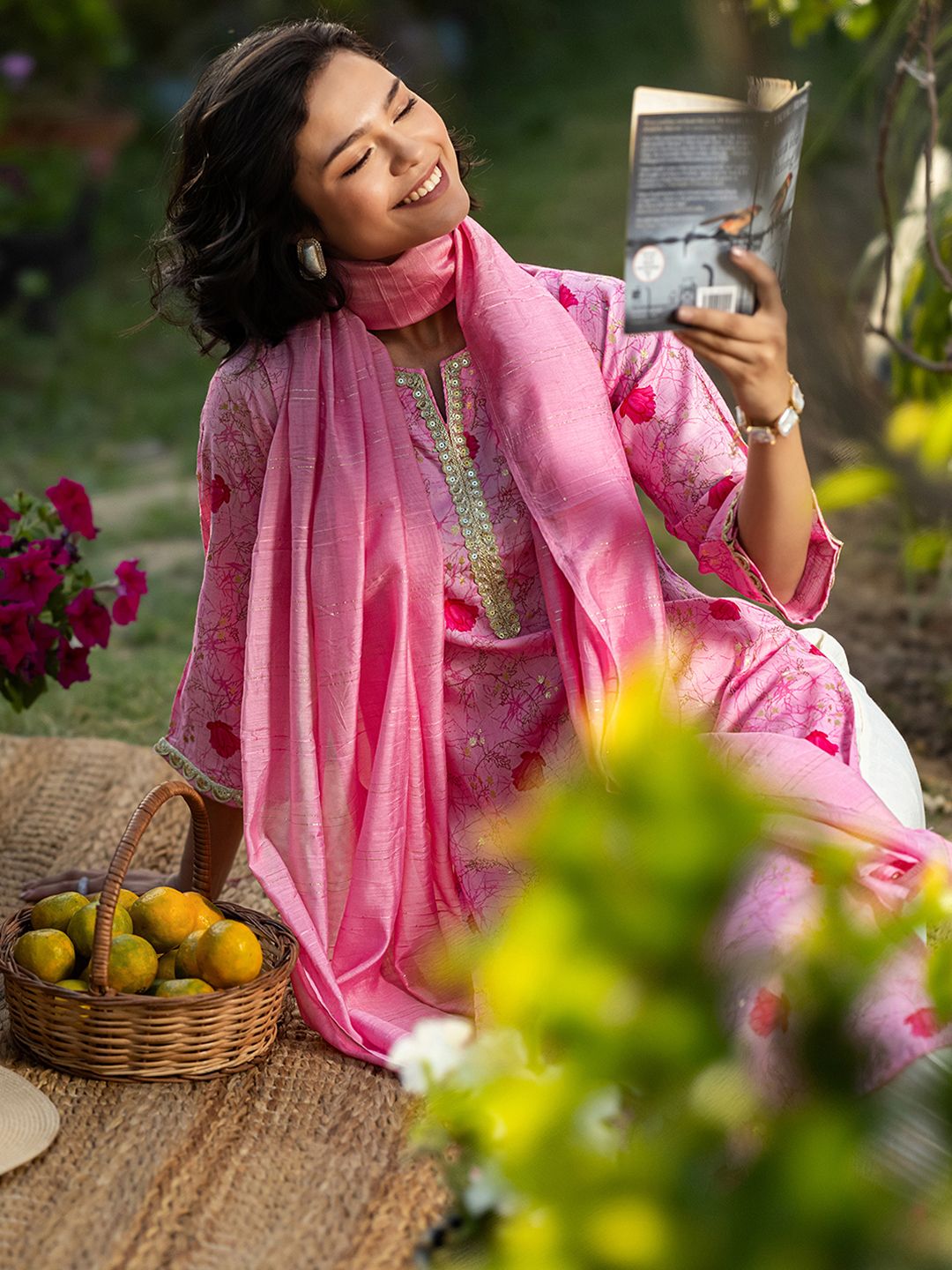 Libas Women Floral Printed Regular Sequinned Kurta with Salwar & With Dupatta