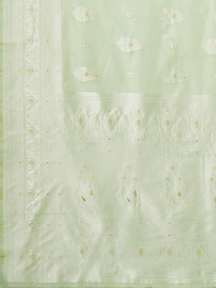Saree mall Green Woven Design Silk Cotton Banarasi Sarees