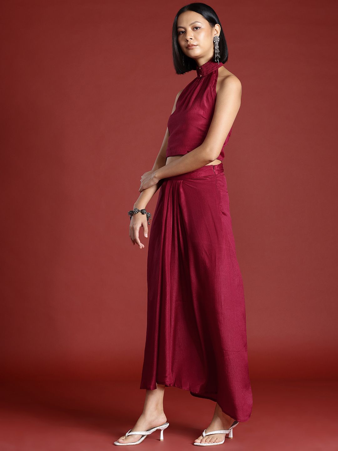 all about you Halter Neck Top With A-Line Pleated Skirt