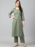 KALINI Striped Round Neck Kurta with Trousers