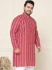 SOJANYA PLUS Floral Embroidered Band Collar Neck Long Sleeves Silk Straight Kurta