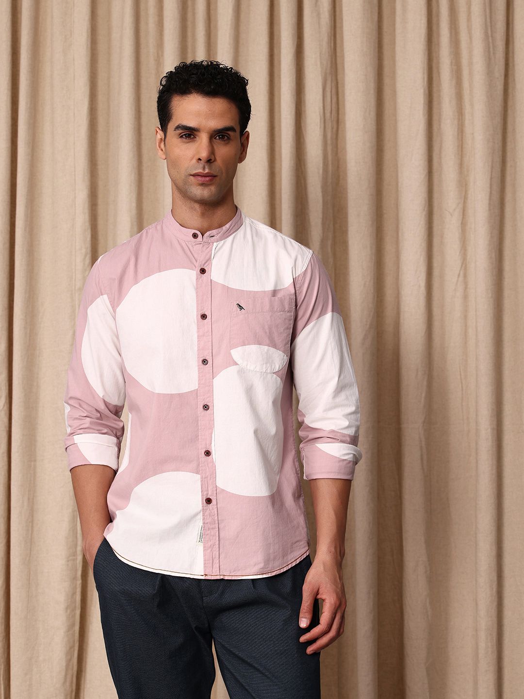 Mr Bowerbird Tailored Fit Geometric Printed Pure Cotton Casual Shirt