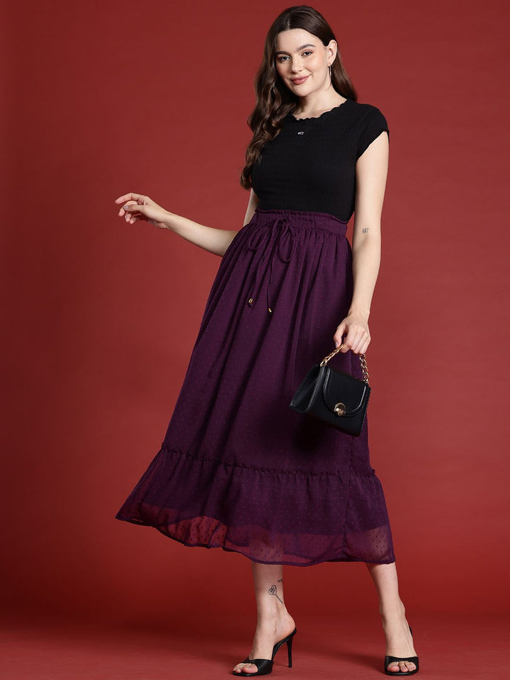 all about you Women Dobby Weave Midi Flared Skirt