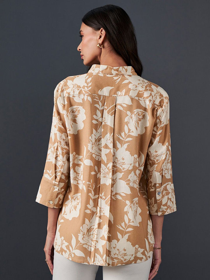 AND Floral Printed Shirt Collar Style Top