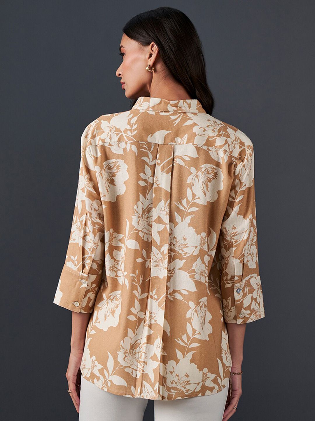 AND Floral Printed Shirt Collar Style Top