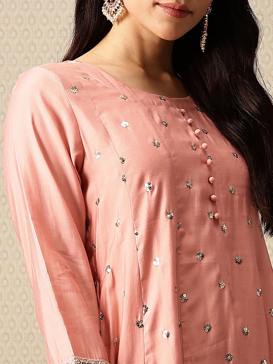 House of Pataudi Floral Sequinned Embellished Jashn A-Line Kurta with Trousers & Dupatta