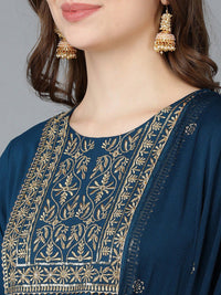 KALINI Ethnic Motifs Embroidered Round Neck Sequinned Empire Kurta With Trouser & Dupatta
