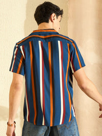 DENNISON Smart Oversized Striped Cuban Collar Casual Shirt