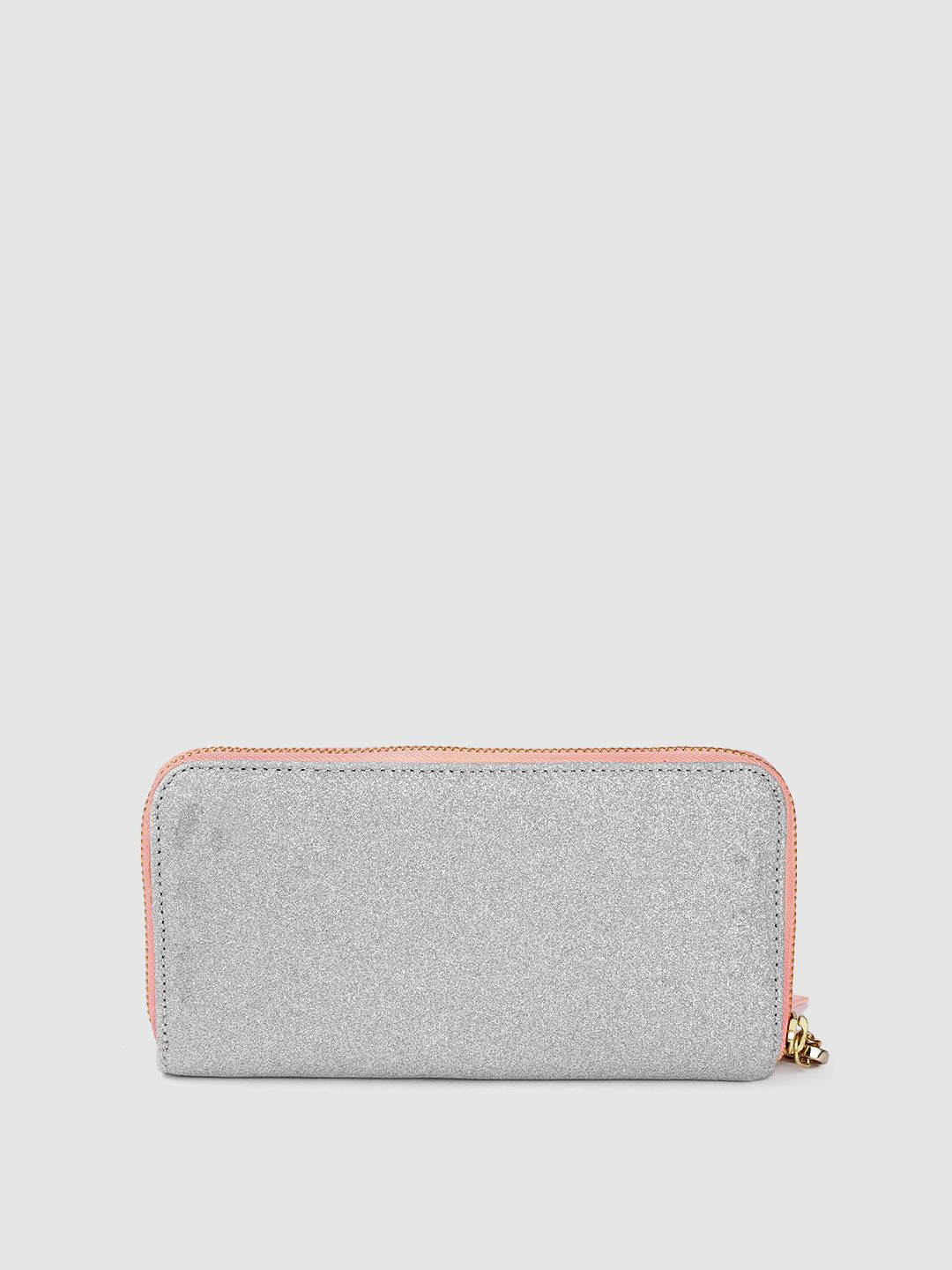 Berrylush Women Pink & Silver-Toned Colourblocked Zip Around Wallet