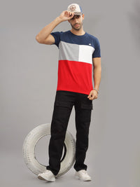 ADRO Colourblocked Regular Fit Cotton T-shirt
