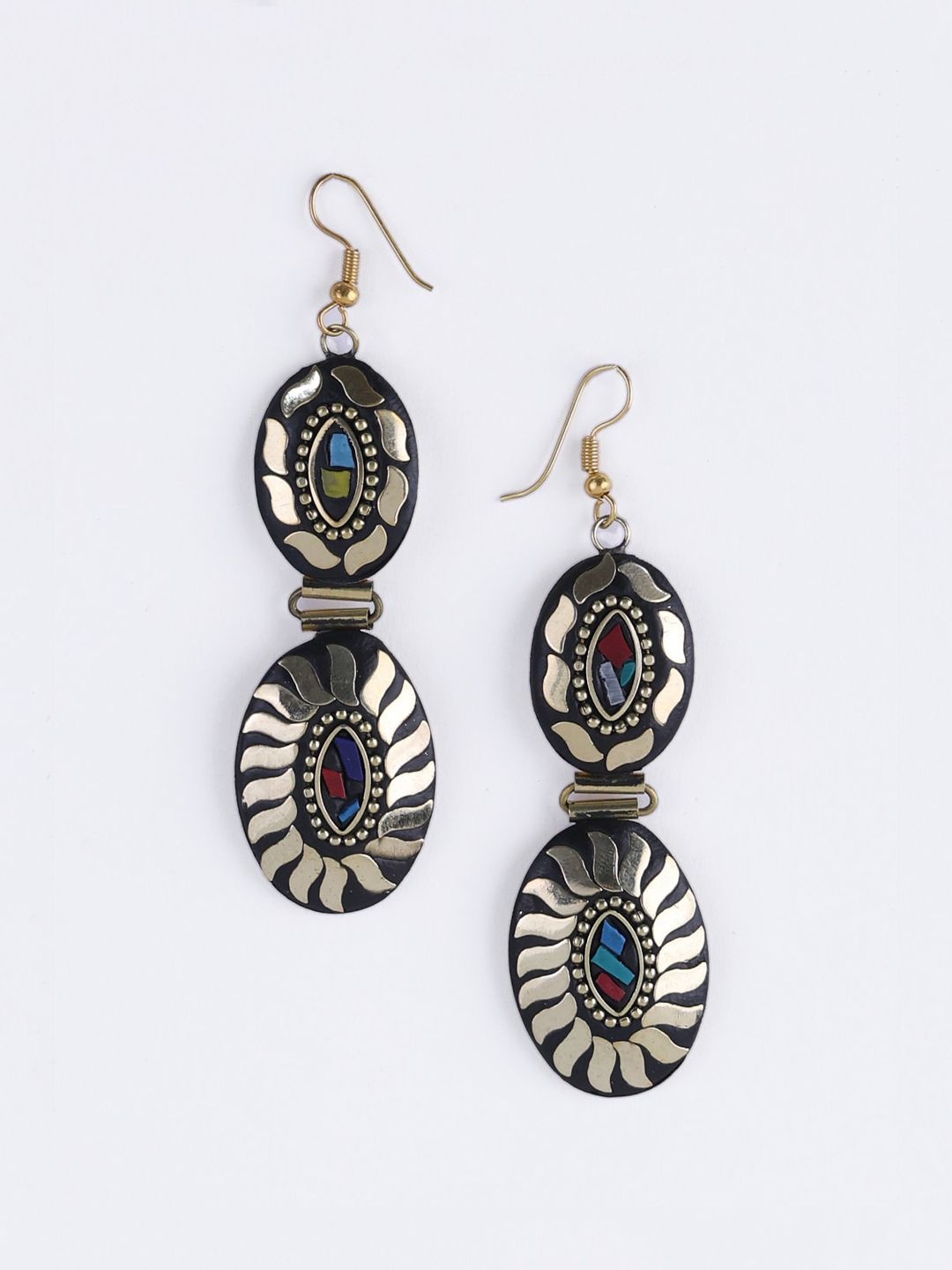 PANASH Gold Plated Contemporary Stone Studded Drop Earrings