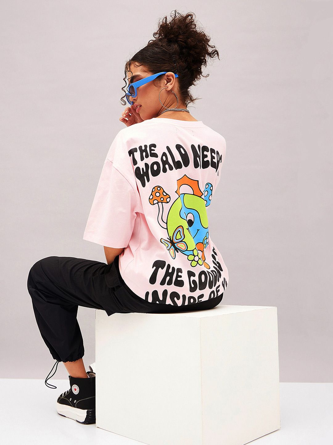 SASSAFRAS Typography Printed Pure Cotton Oversized T-shirt
