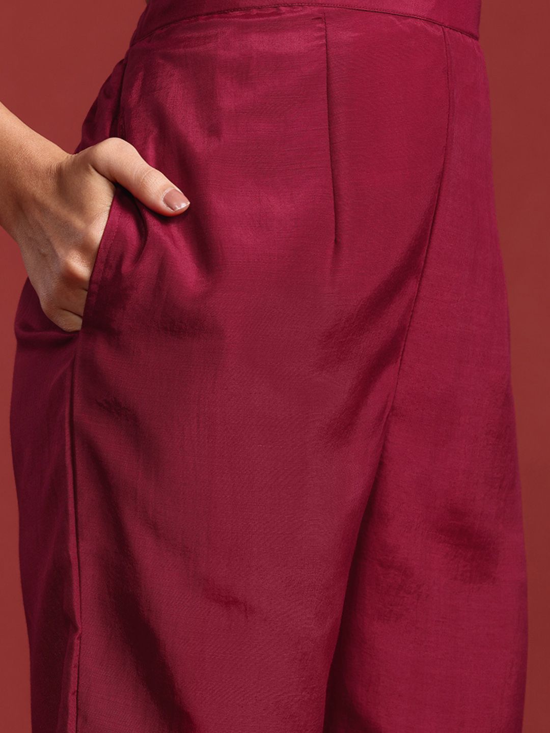 Indo Era Floral Embroidered Zari Kurta With Trousers & Dupatta