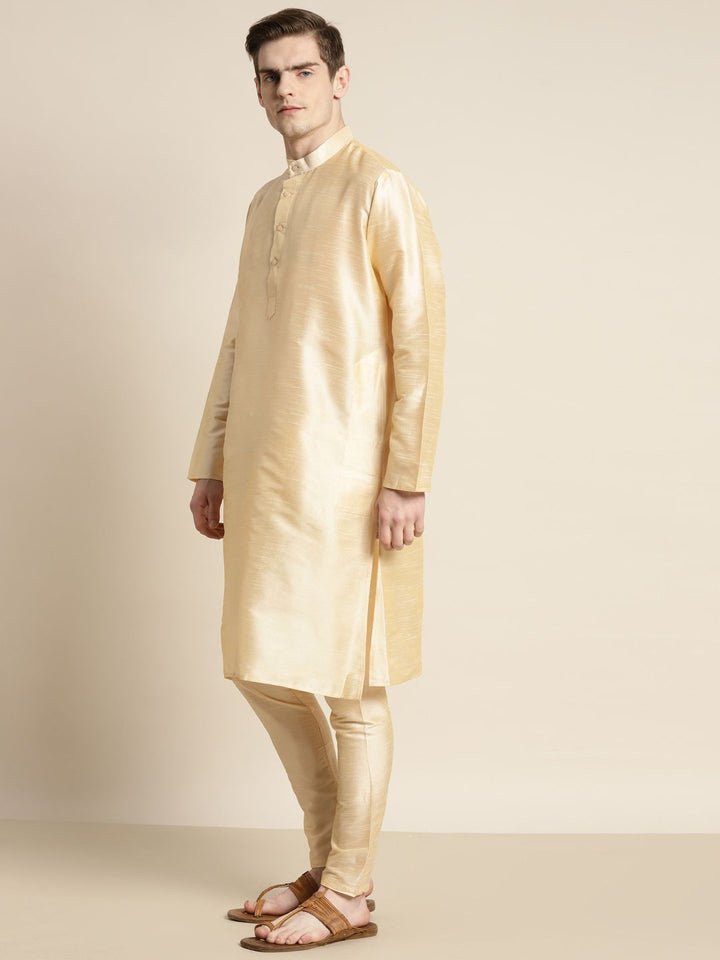 SOJANYA Men Solid Silk Blend Kurta with Churidar & Nehru Jacket