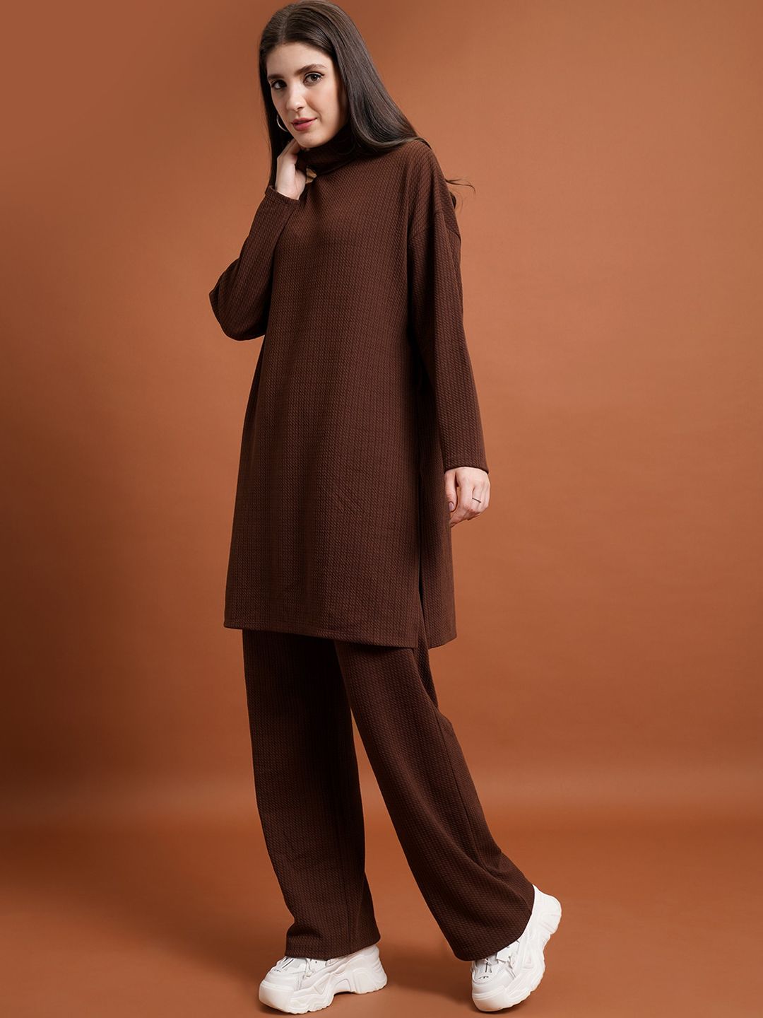 Tokyo Talkies Turtle Neck Longline Sweater With Trousers