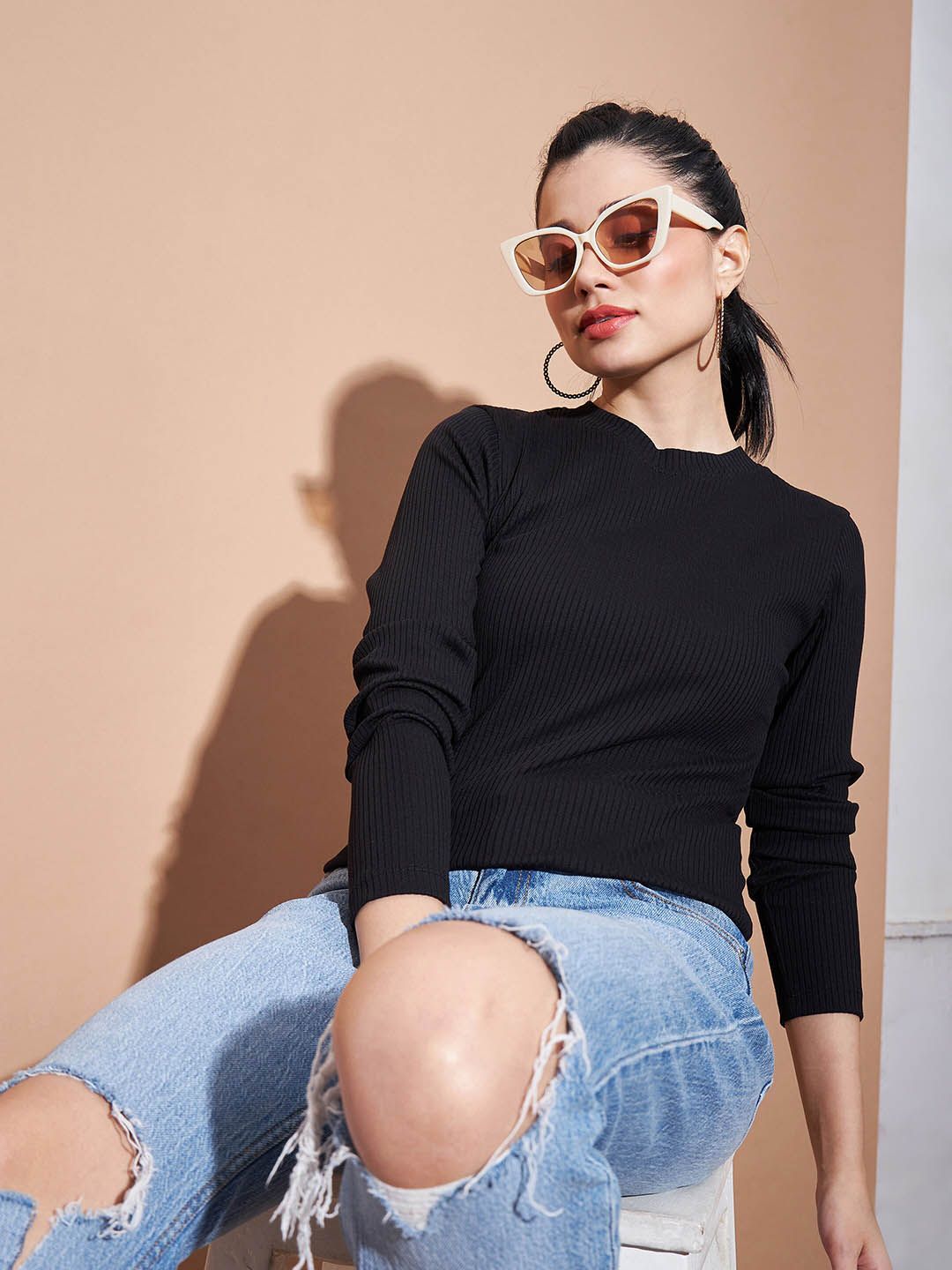 SASSAFRAS BASICS Ribbed Long Sleeves Cotton Top