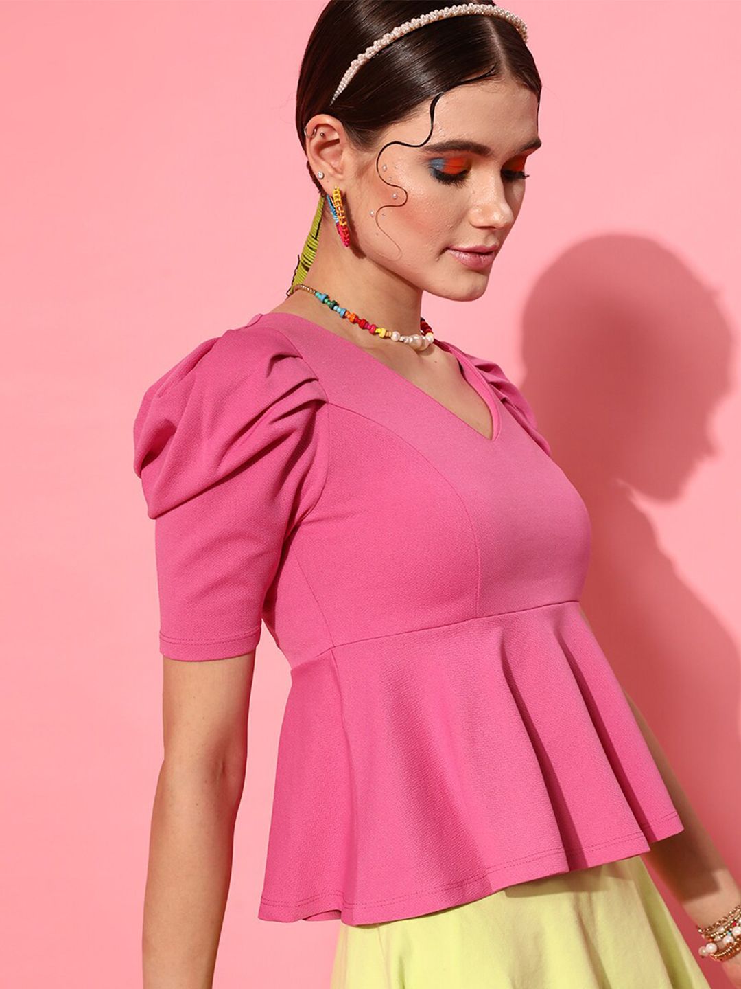 WORK IT by STREET 9 Pink Crepe Peplum Top