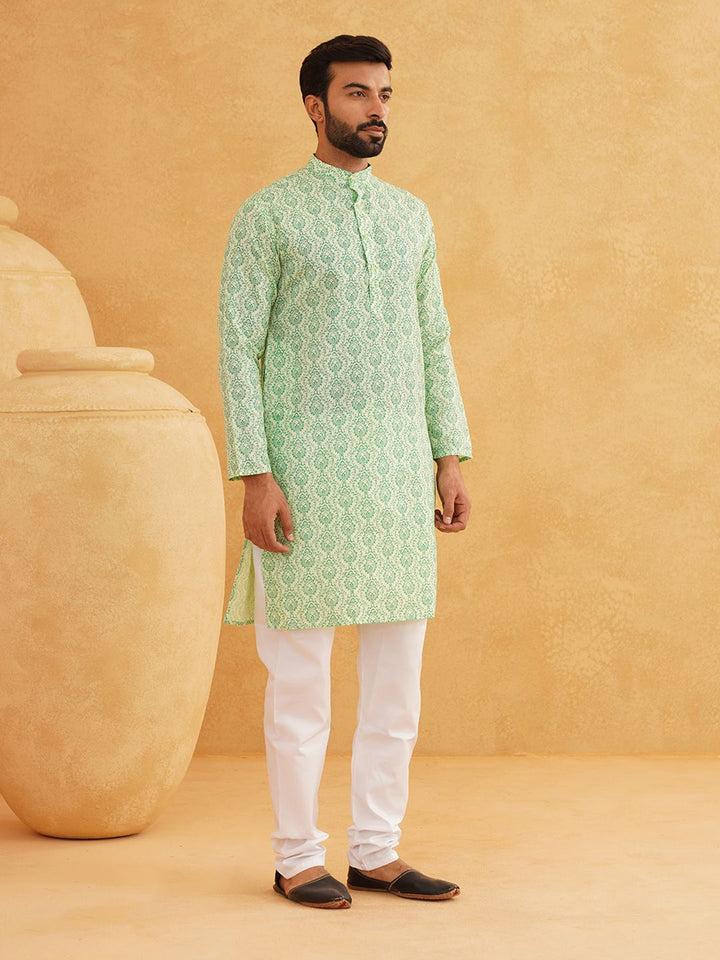 SOJANYA Ethnic Motifs Printed Regular Cotton Linen Kurta With Pyjama