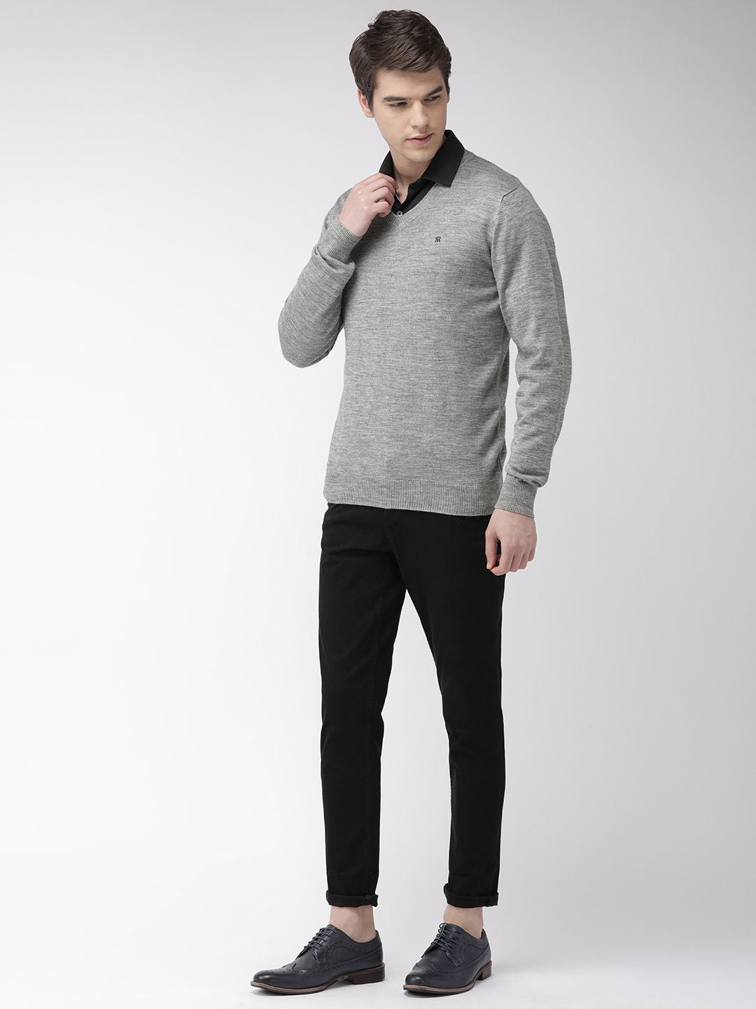 Raymond Men Grey Solid Sweater