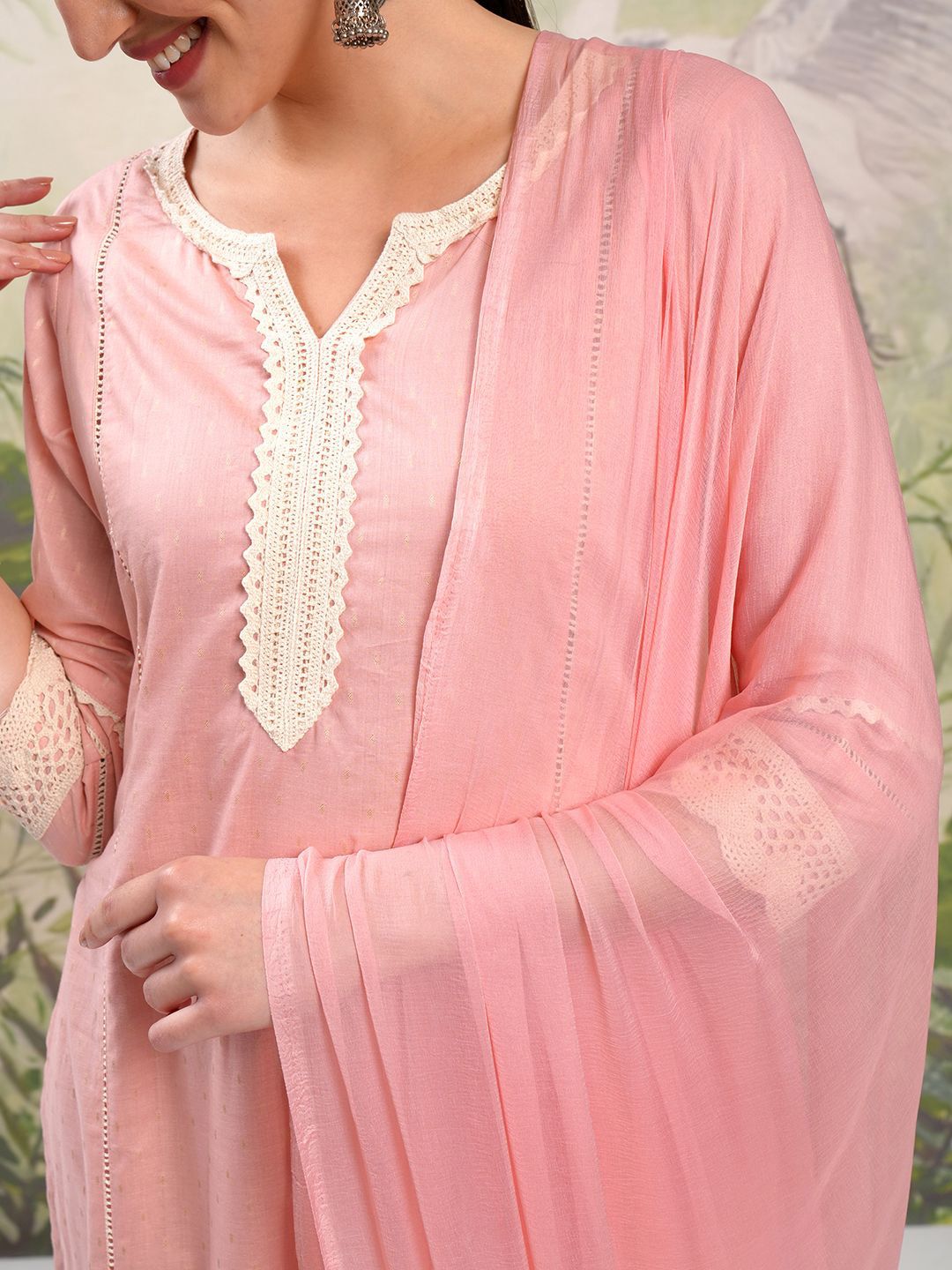 Vishudh V Neck Pure Cotton Straight Kurta & Trousers With Dupatta