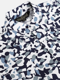 SOJANYA Boys White & Navy Blue Cotton Camouflage Printed Straight Kurta