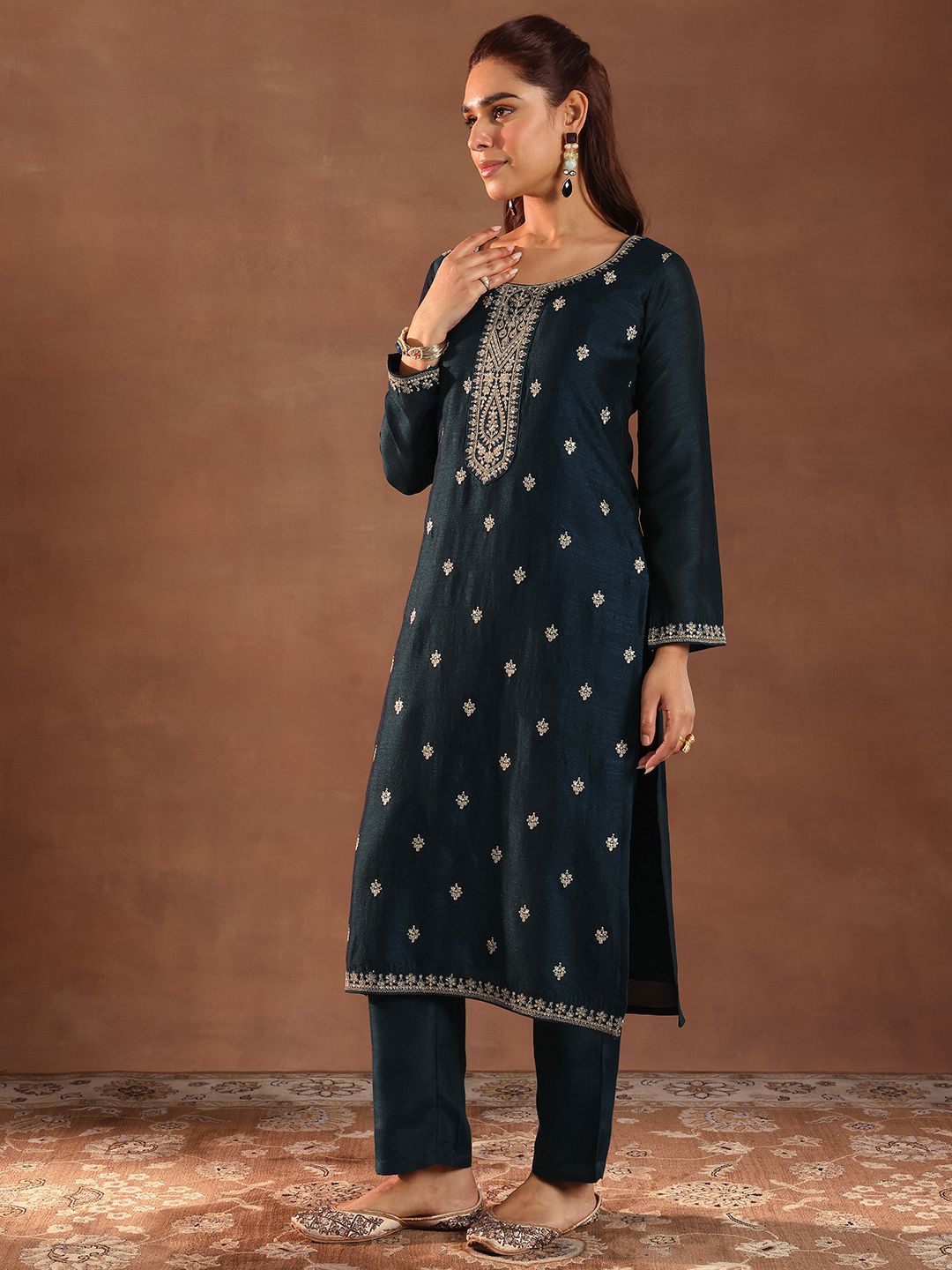Libas Ethnic Motifs Embroidered Sequinned Kurta With Trousers & Dupatta