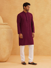 SOJANYA Ethnic Motifs Embroidered Regular Sequinned Pure Cotton Kurta with Churidar