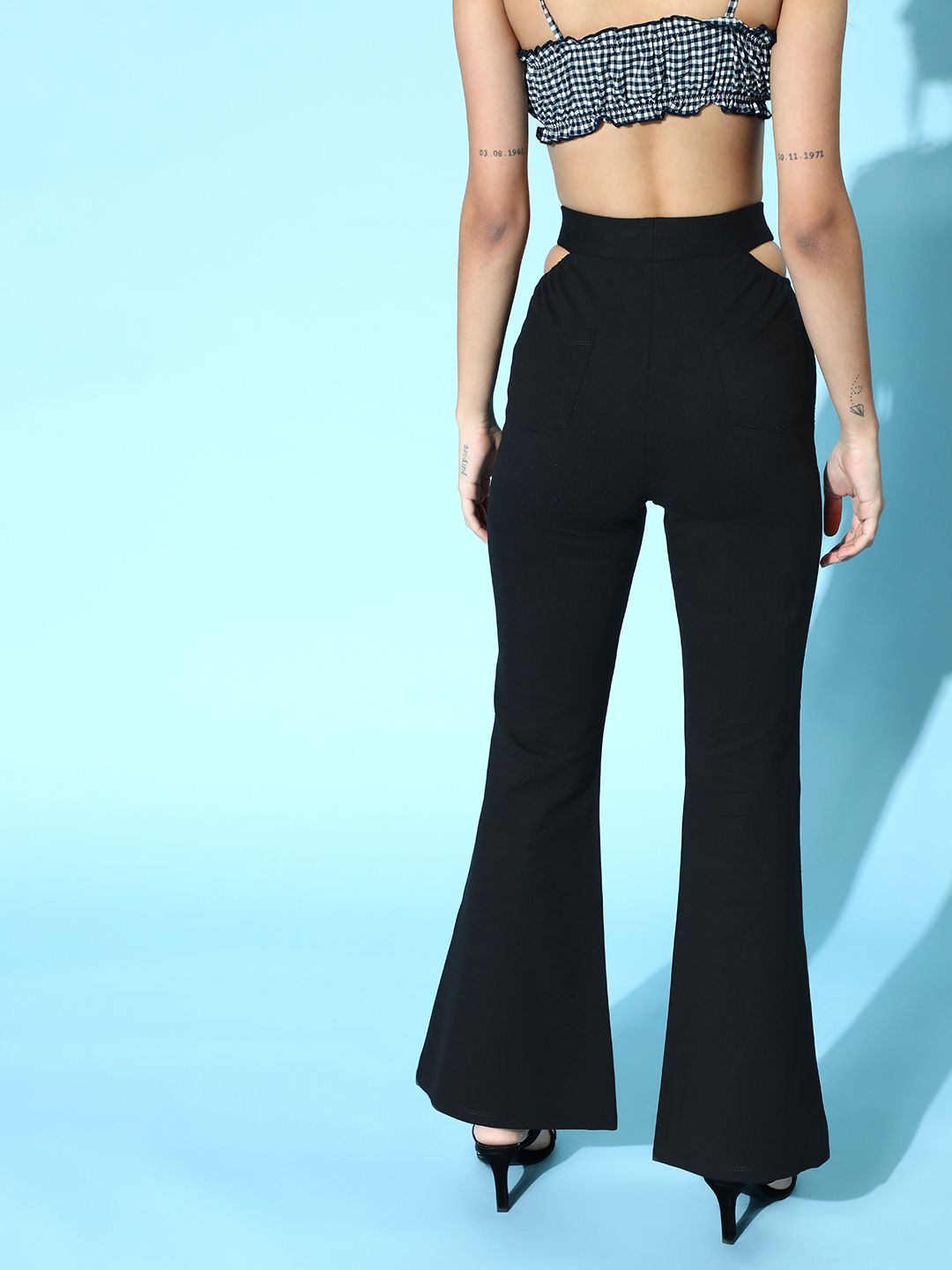 SASSAFRAS Women Black Solid Kick Flare Trousers