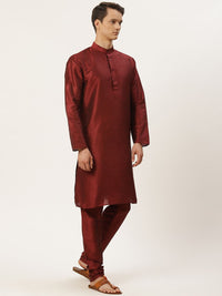 SOJANYA Men Pink & Maroon Ethnic Motifs Print Kurta & Churidar with Tailored Jacket