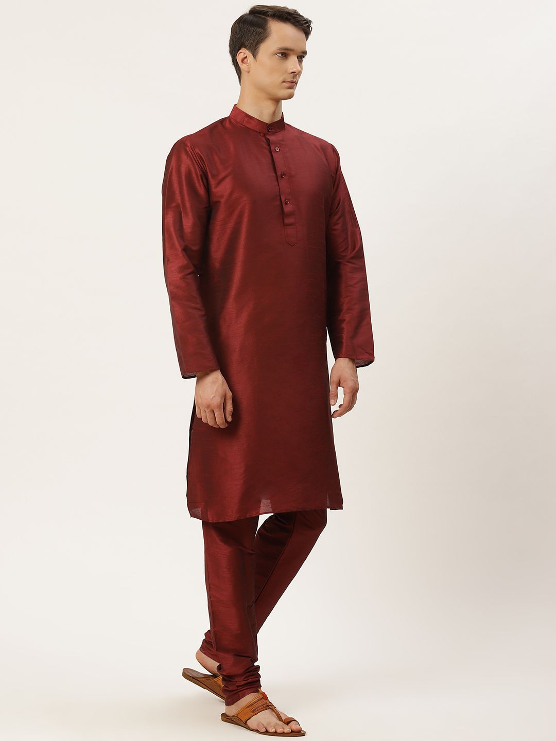 SOJANYA Men Pink & Maroon Ethnic Motifs Print Kurta & Churidar with Tailored Jacket