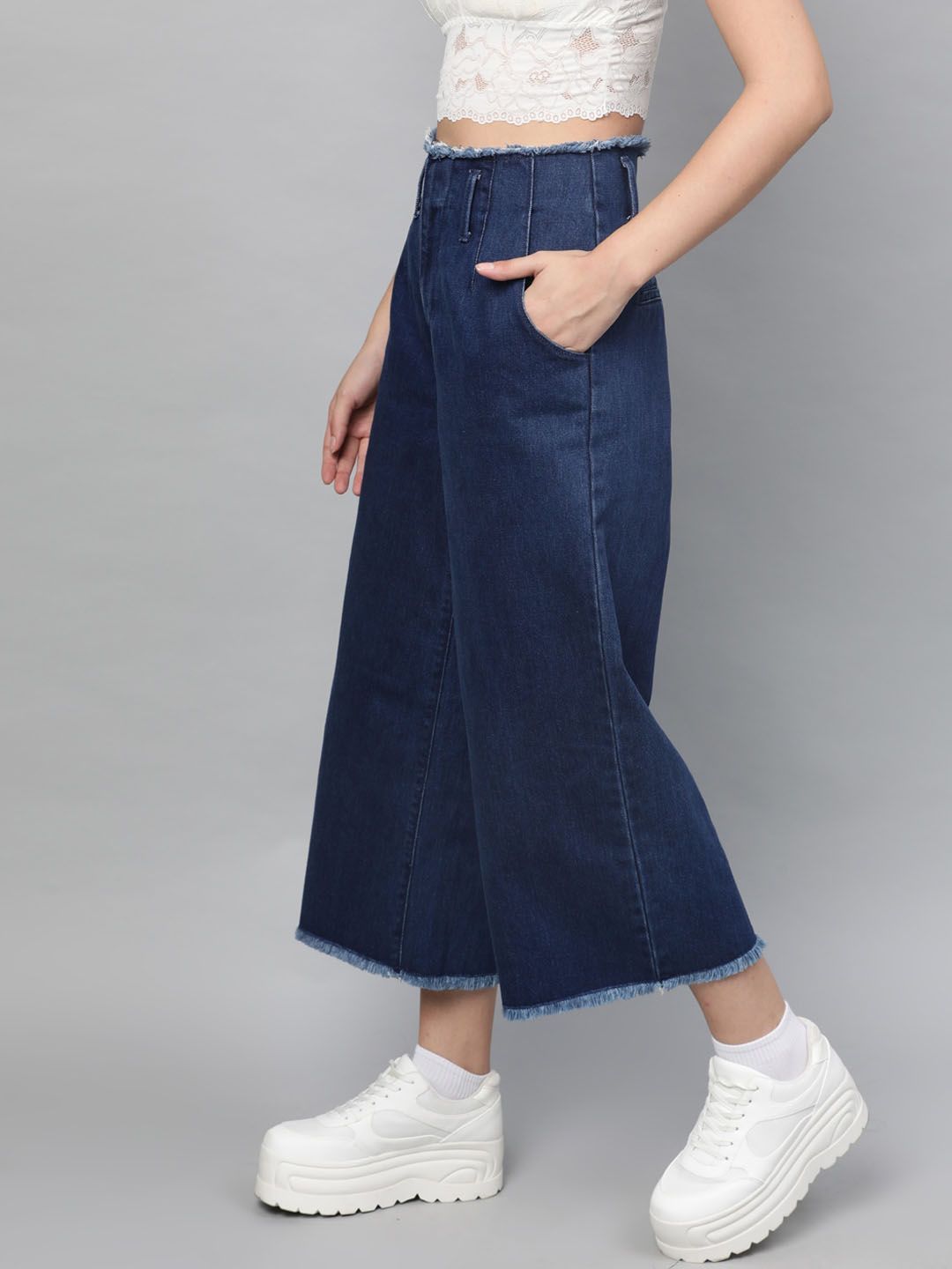 STREET 9 Women Blue Flared Denim Parallel Trousers