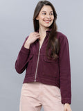 Tokyo Talkies Women Burgundy Solid Denim Jacket