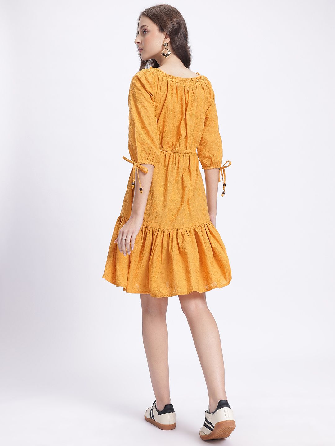 DressBerry Sunny Blooms Embroidered A-Line Midi Dress