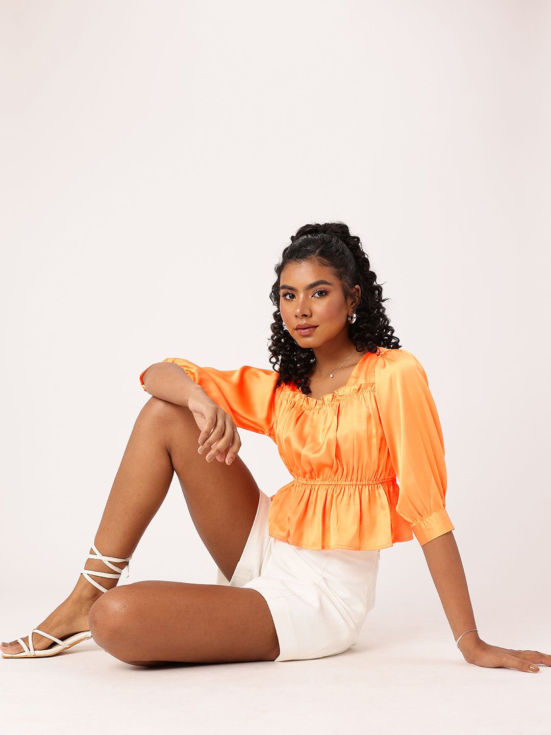 DressBerry Feels Like Satin Ruffle Dazzle Cinched Waist Top