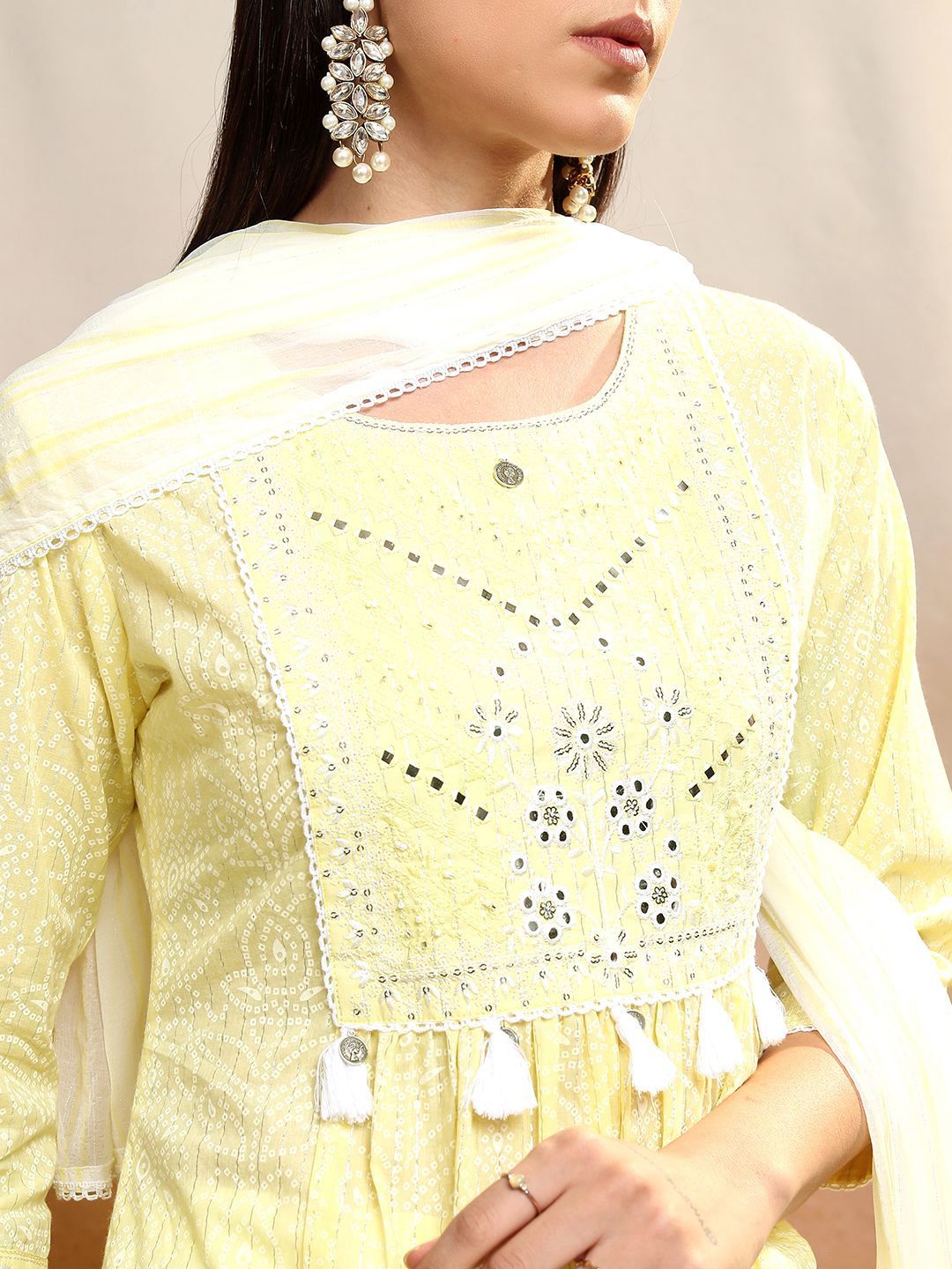Vishudh Women Bandhani Printed Regula Pure Cotton Kurta with Trousers & With Dupatta