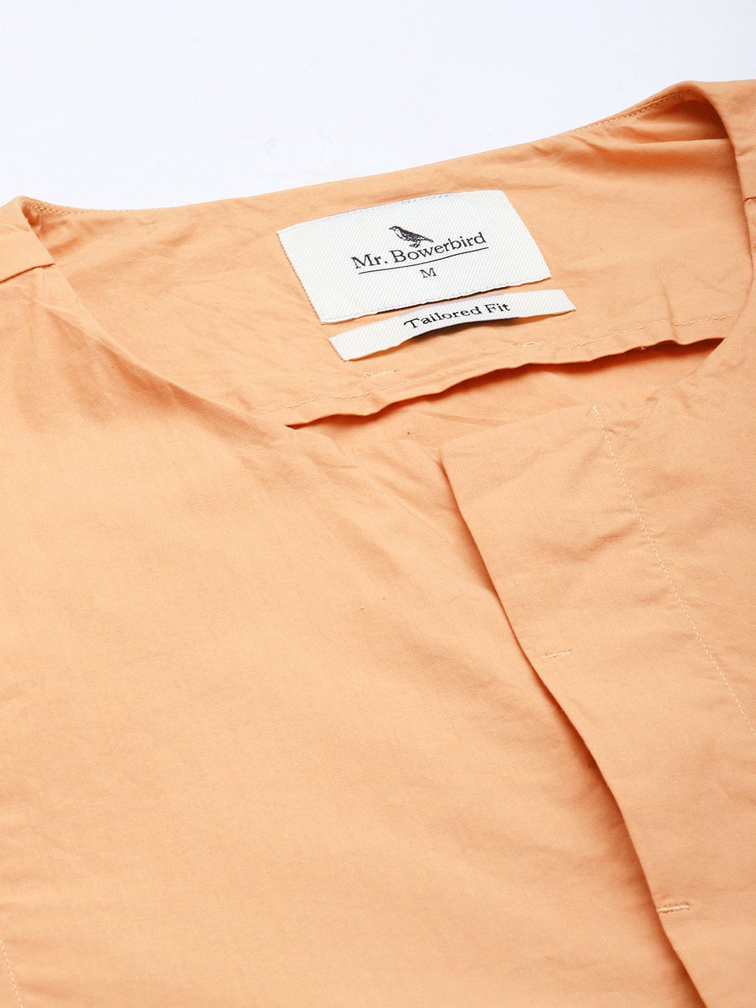 Mr Bowerbird Solid Tailored Fit Pure Cotton Compact Poplin Crew Neck Shirt