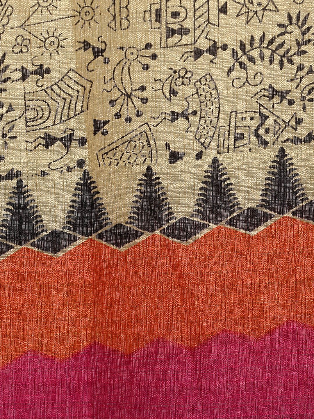 Saree mall Cream-Coloured & Pink Printed Dupatta