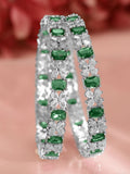 Rubans Set of 2 Rhodium-Plated Emerald Green & Cubic Zirconia Studded Bangles