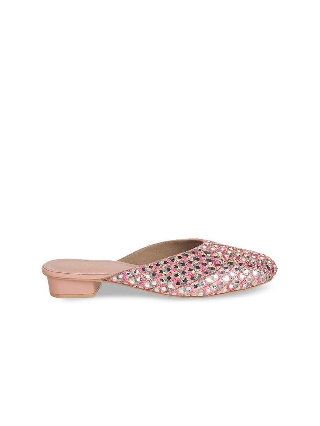 Metro Embellished Round Toe Block Mules