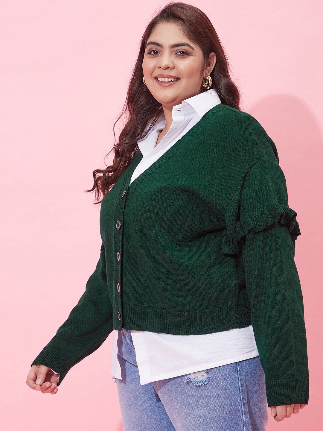 CURVY STREET Women Plus Size Acrylic Cardigan